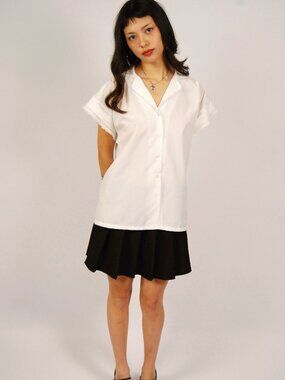 80s Button Up Blouse (L) large white vintage womens top coquette smart chic cute